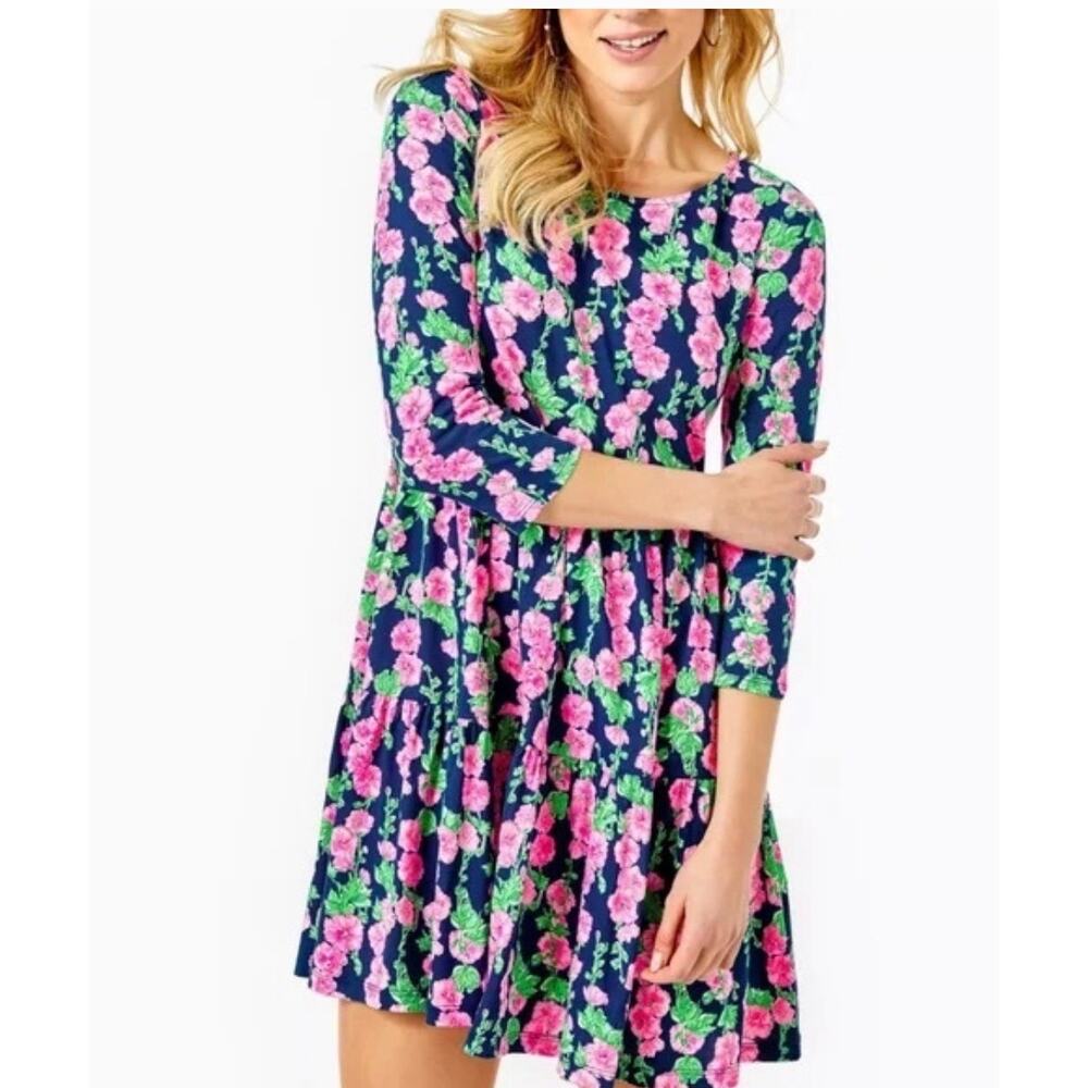 Lilly Pulitzer Navy Floral Mini Dress with Pink & Green Print